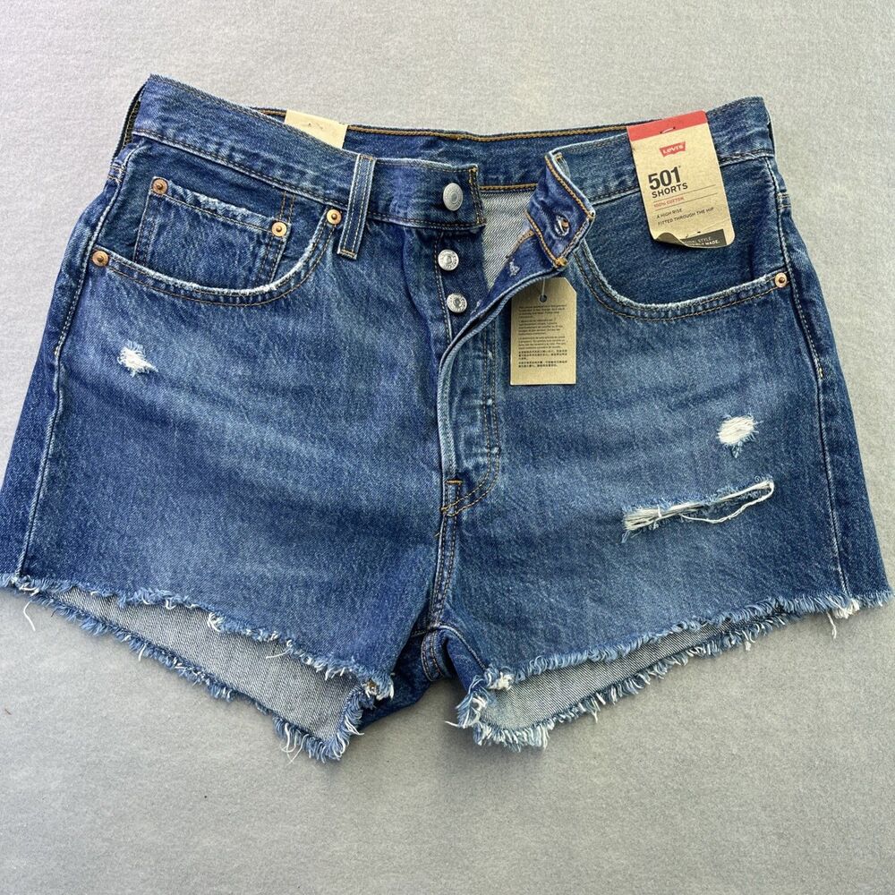 Levis 501 Shorts Womens 32 High Rise Fitted Through Hip Button Fly Cotton New